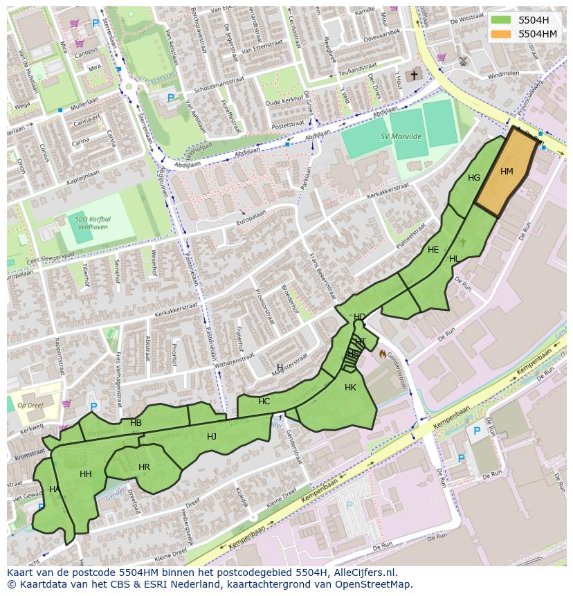 Afbeelding van het postcodegebied 5504 HM op de kaart.
