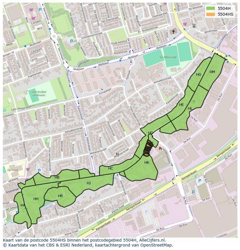 Afbeelding van het postcodegebied 5504 HS op de kaart.