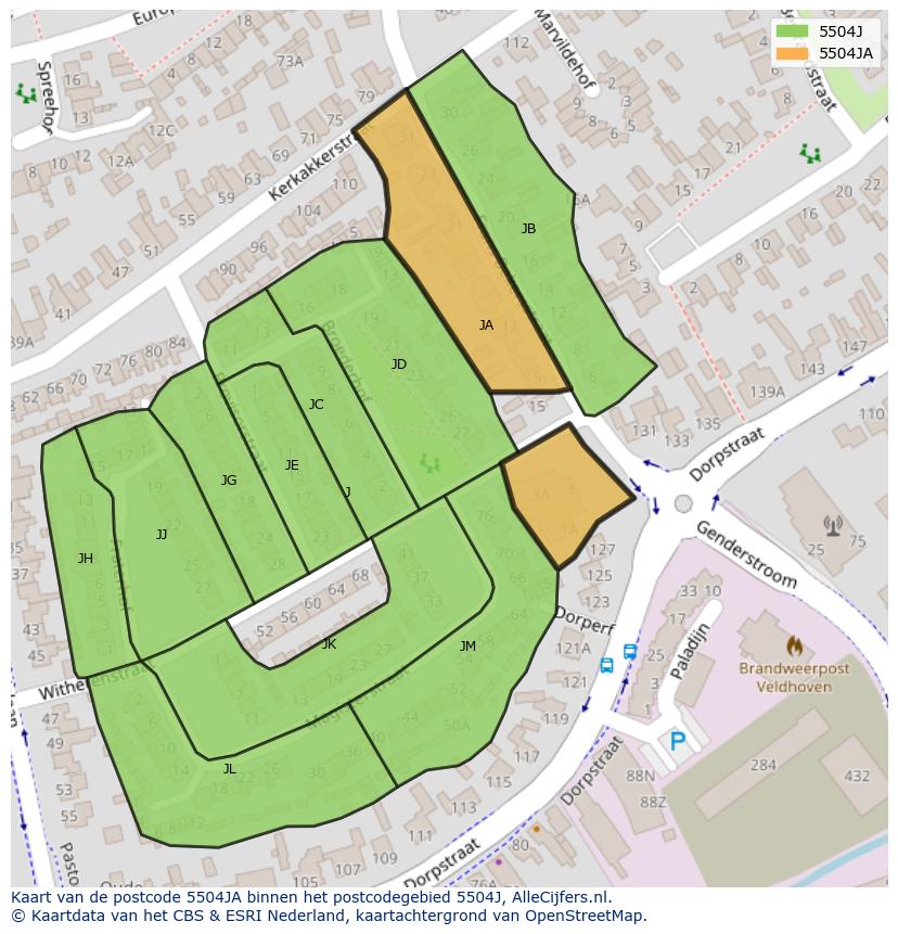 Afbeelding van het postcodegebied 5504 JA op de kaart.