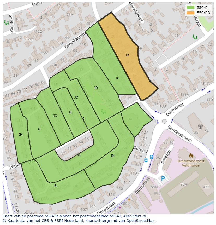 Afbeelding van het postcodegebied 5504 JB op de kaart.