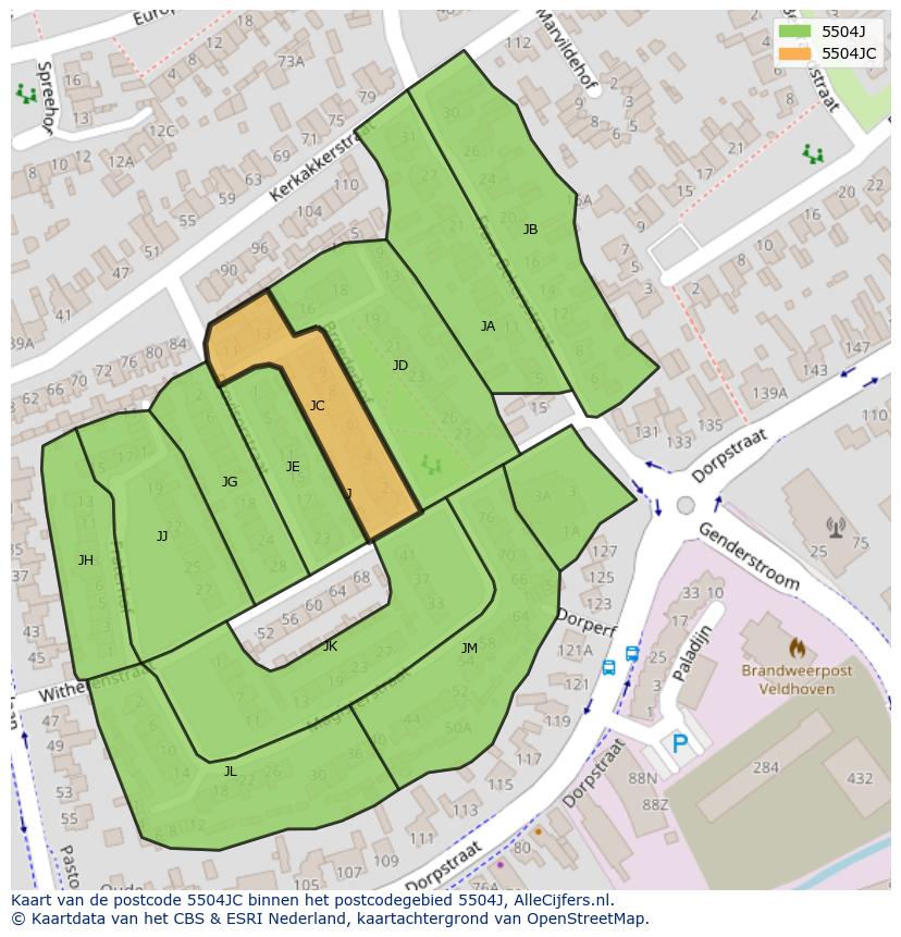 Afbeelding van het postcodegebied 5504 JC op de kaart.