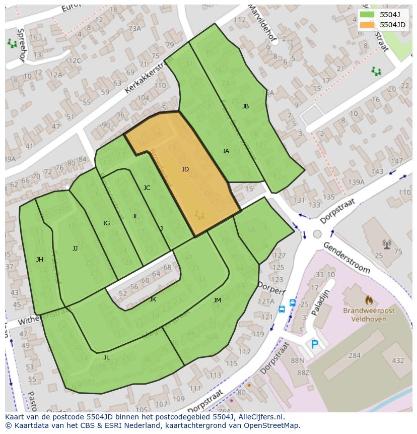 Afbeelding van het postcodegebied 5504 JD op de kaart.