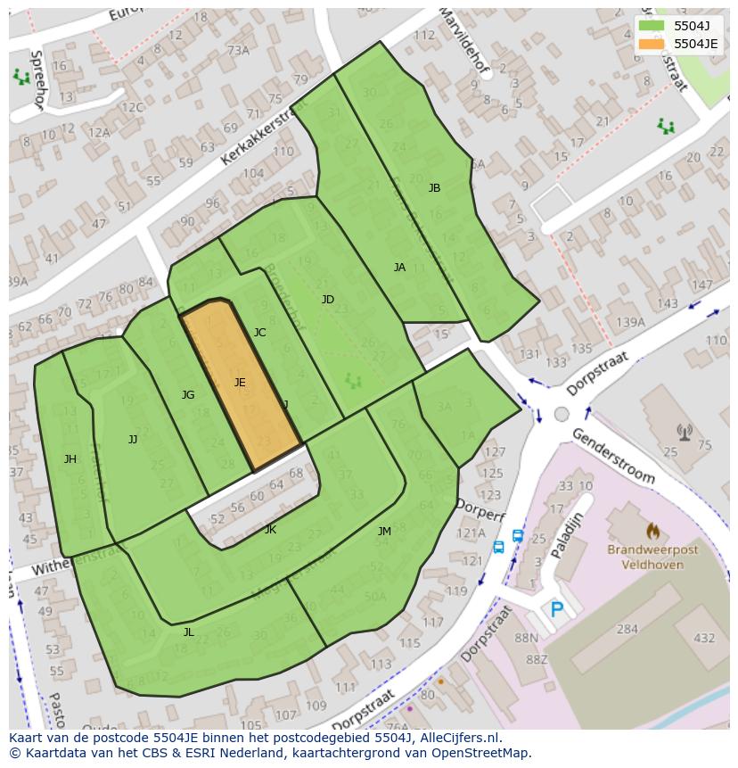 Afbeelding van het postcodegebied 5504 JE op de kaart.