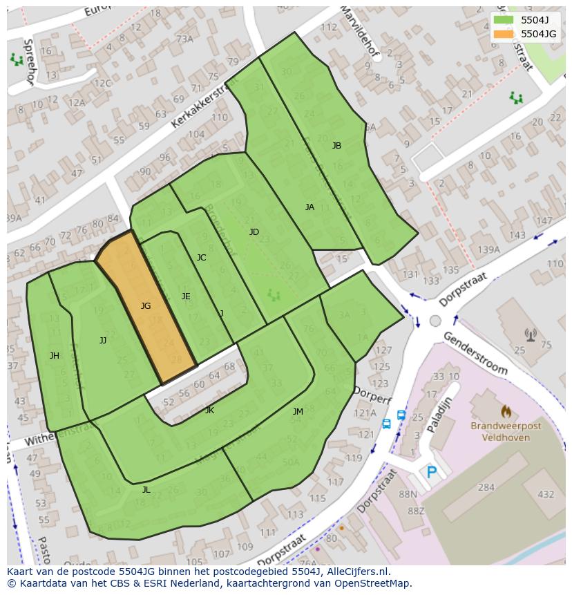 Afbeelding van het postcodegebied 5504 JG op de kaart.
