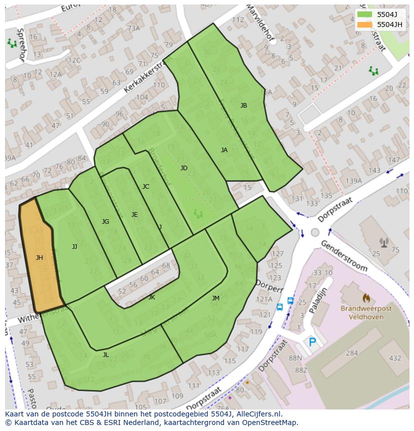 Afbeelding van het postcodegebied 5504 JH op de kaart.