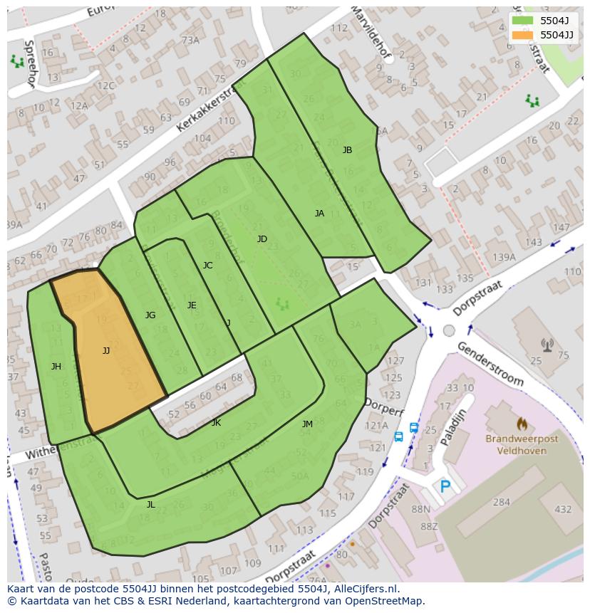 Afbeelding van het postcodegebied 5504 JJ op de kaart.