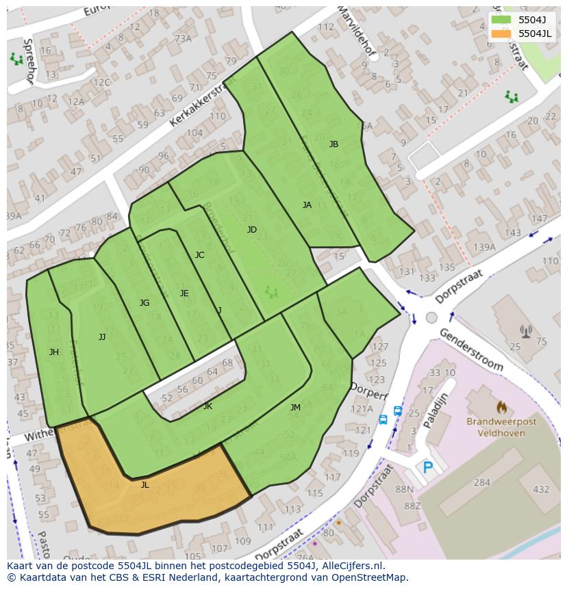 Afbeelding van het postcodegebied 5504 JL op de kaart.