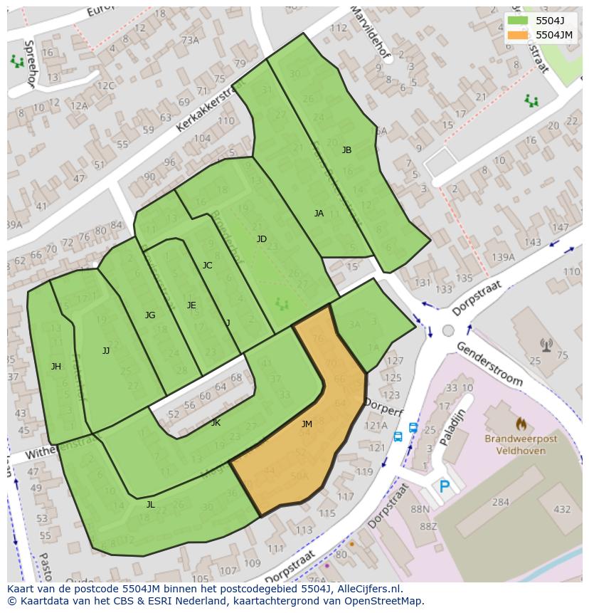 Afbeelding van het postcodegebied 5504 JM op de kaart.