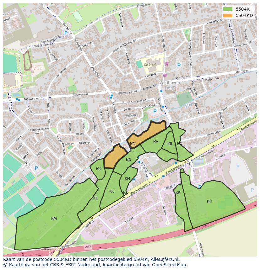Afbeelding van het postcodegebied 5504 KD op de kaart.