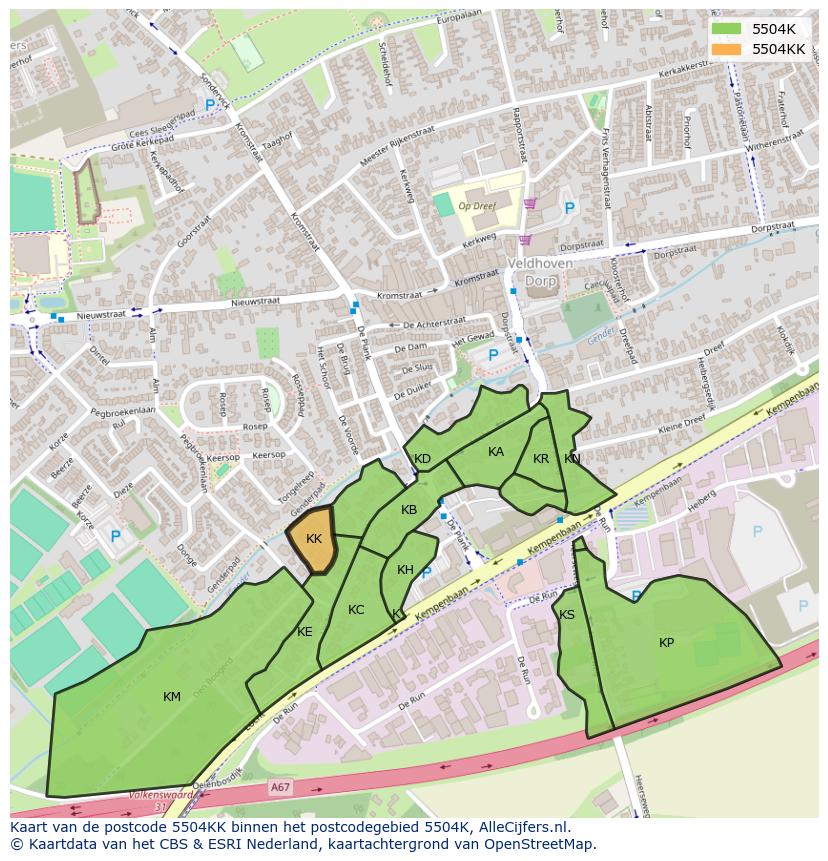 Afbeelding van het postcodegebied 5504 KK op de kaart.