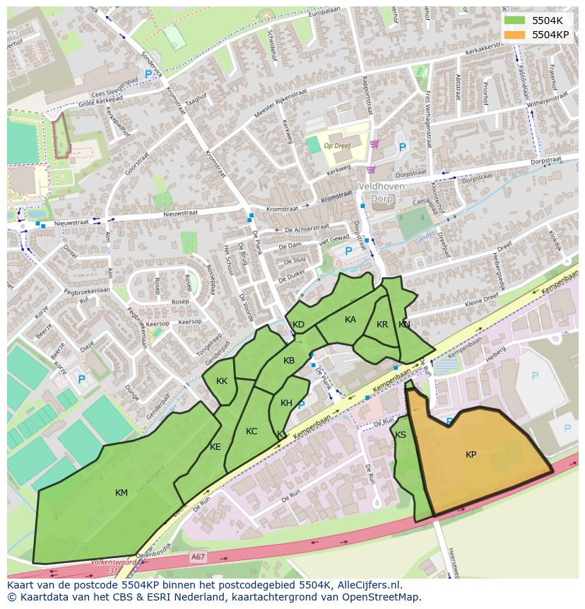 Afbeelding van het postcodegebied 5504 KP op de kaart.