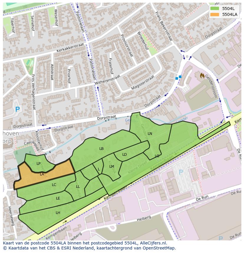 Afbeelding van het postcodegebied 5504 LA op de kaart.