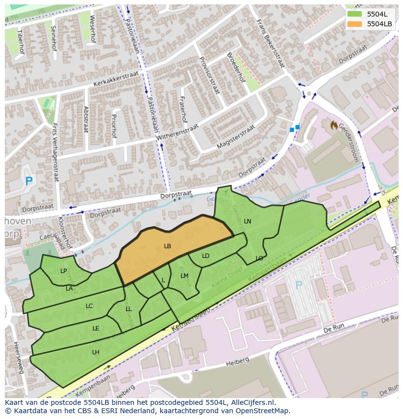 Afbeelding van het postcodegebied 5504 LB op de kaart.