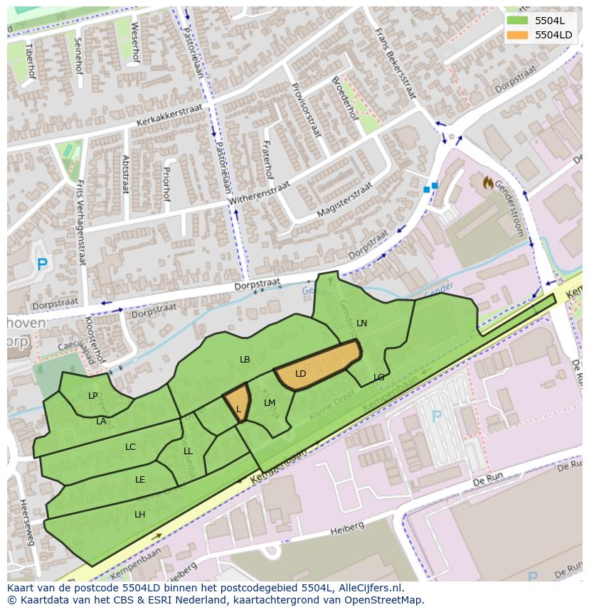 Afbeelding van het postcodegebied 5504 LD op de kaart.