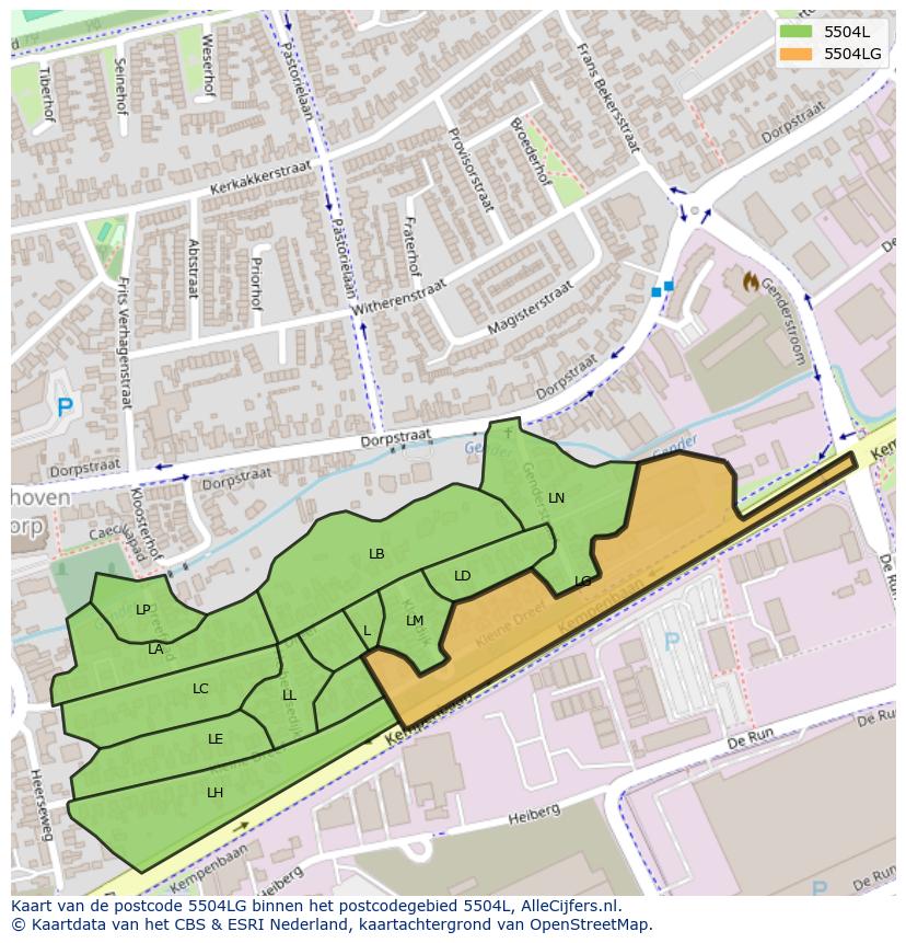Afbeelding van het postcodegebied 5504 LG op de kaart.