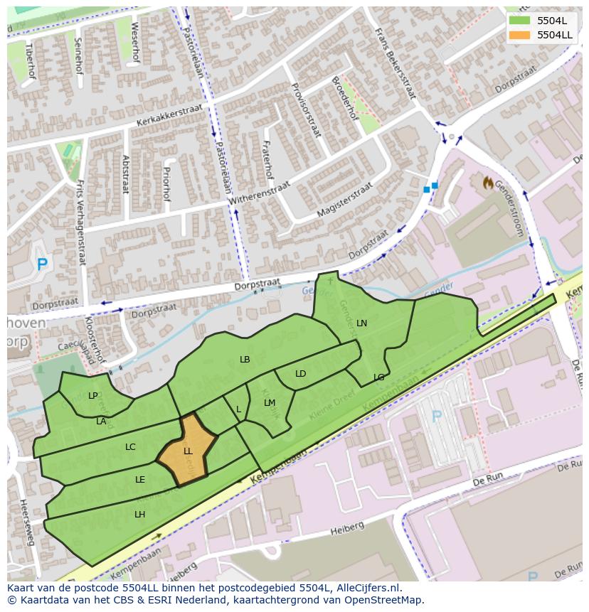 Afbeelding van het postcodegebied 5504 LL op de kaart.