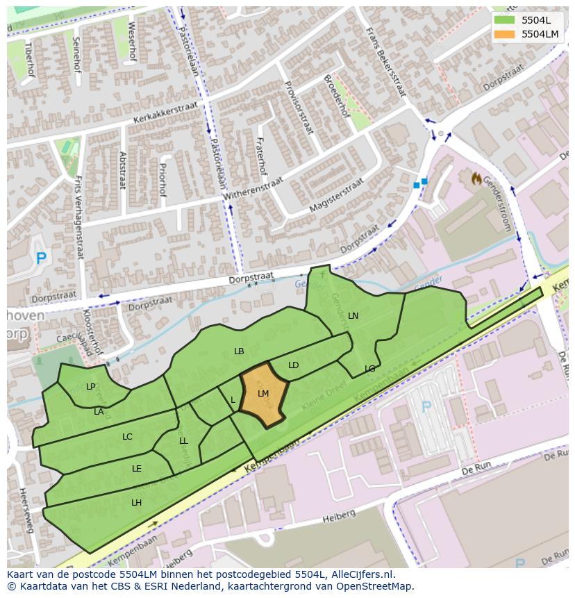 Afbeelding van het postcodegebied 5504 LM op de kaart.