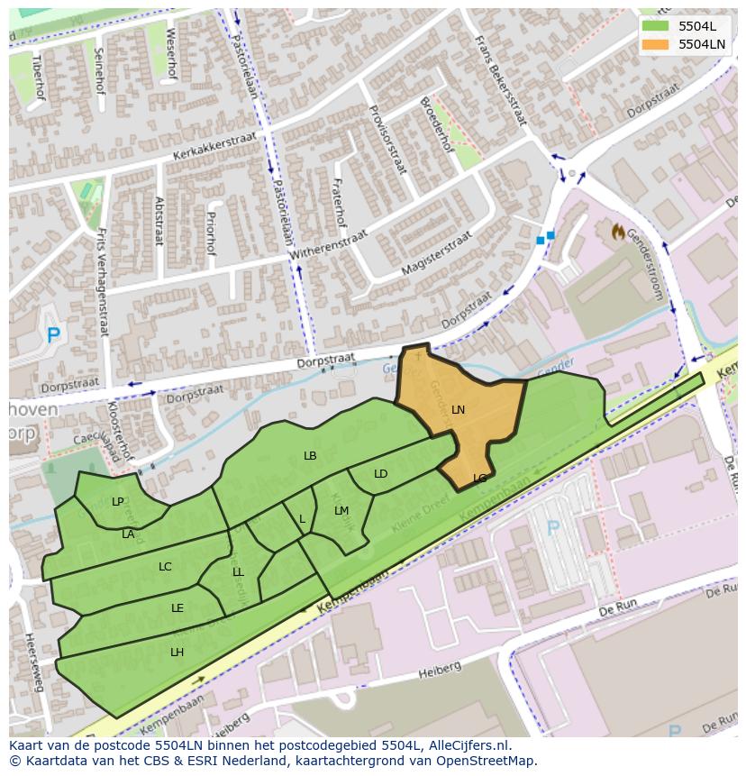 Afbeelding van het postcodegebied 5504 LN op de kaart.