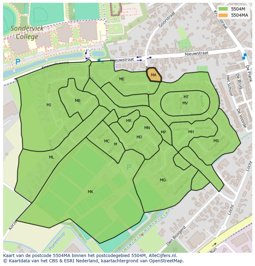 Afbeelding van het postcodegebied 5504 MA op de kaart.