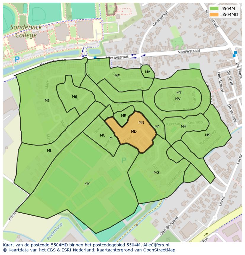 Afbeelding van het postcodegebied 5504 MD op de kaart.