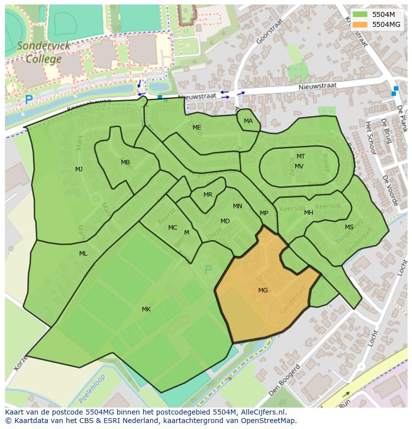 Afbeelding van het postcodegebied 5504 MG op de kaart.