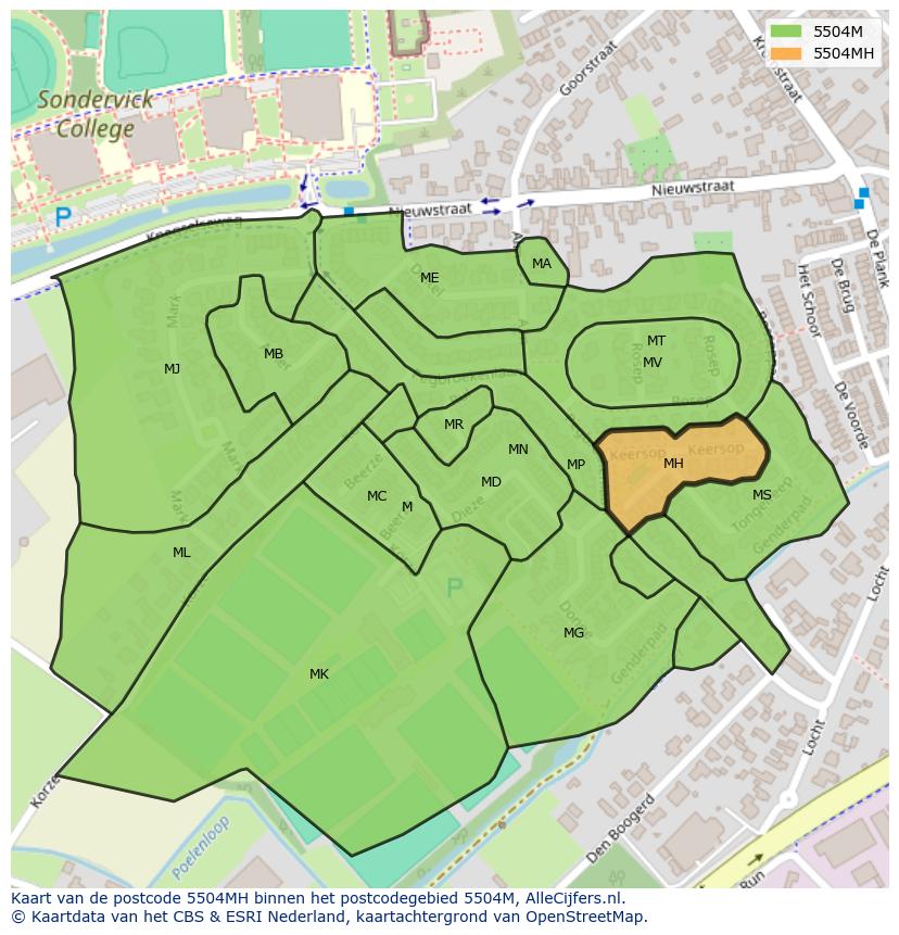Afbeelding van het postcodegebied 5504 MH op de kaart.