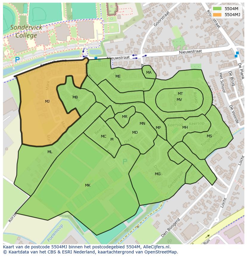 Afbeelding van het postcodegebied 5504 MJ op de kaart.