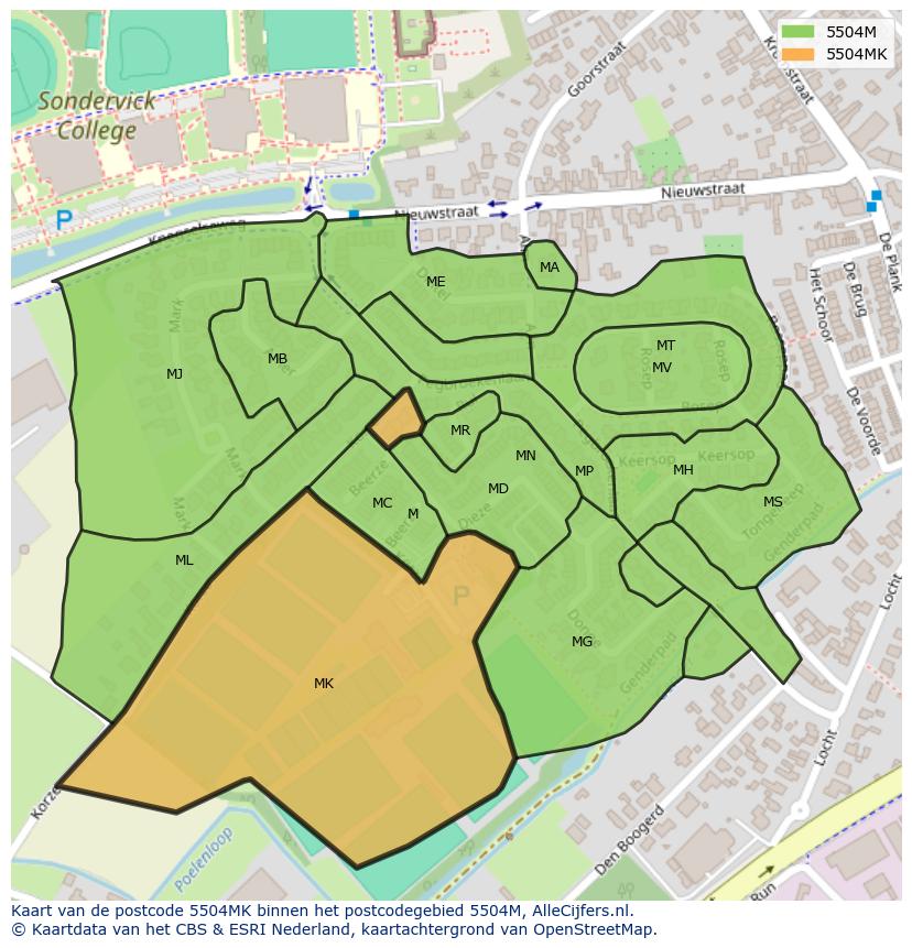 Afbeelding van het postcodegebied 5504 MK op de kaart.
