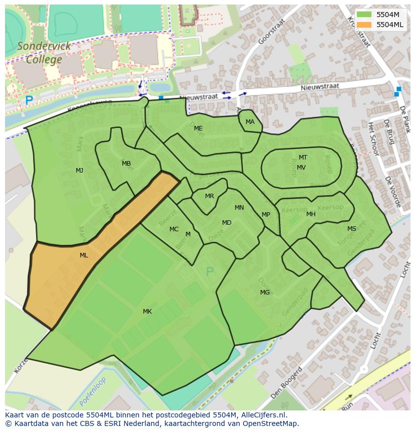 Afbeelding van het postcodegebied 5504 ML op de kaart.