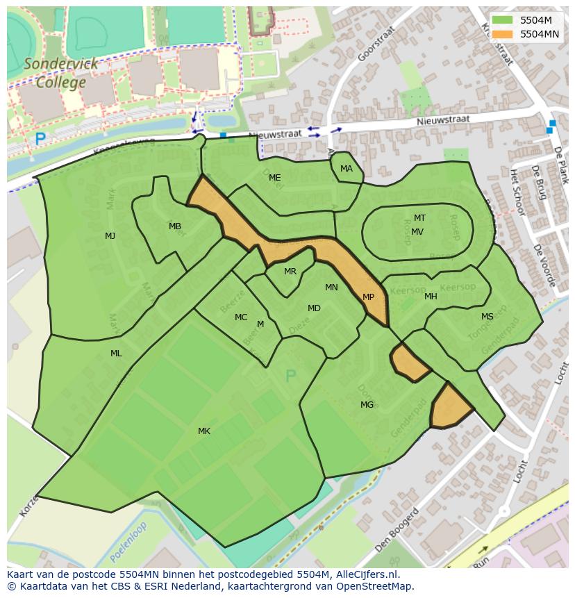 Afbeelding van het postcodegebied 5504 MN op de kaart.