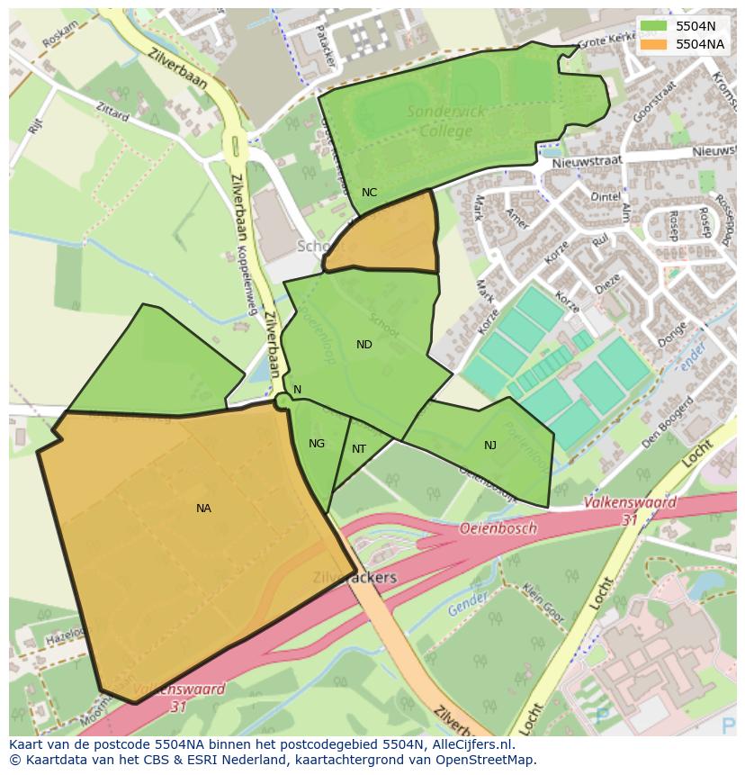 Afbeelding van het postcodegebied 5504 NA op de kaart.