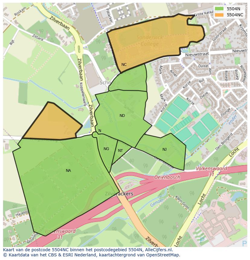 Afbeelding van het postcodegebied 5504 NC op de kaart.
