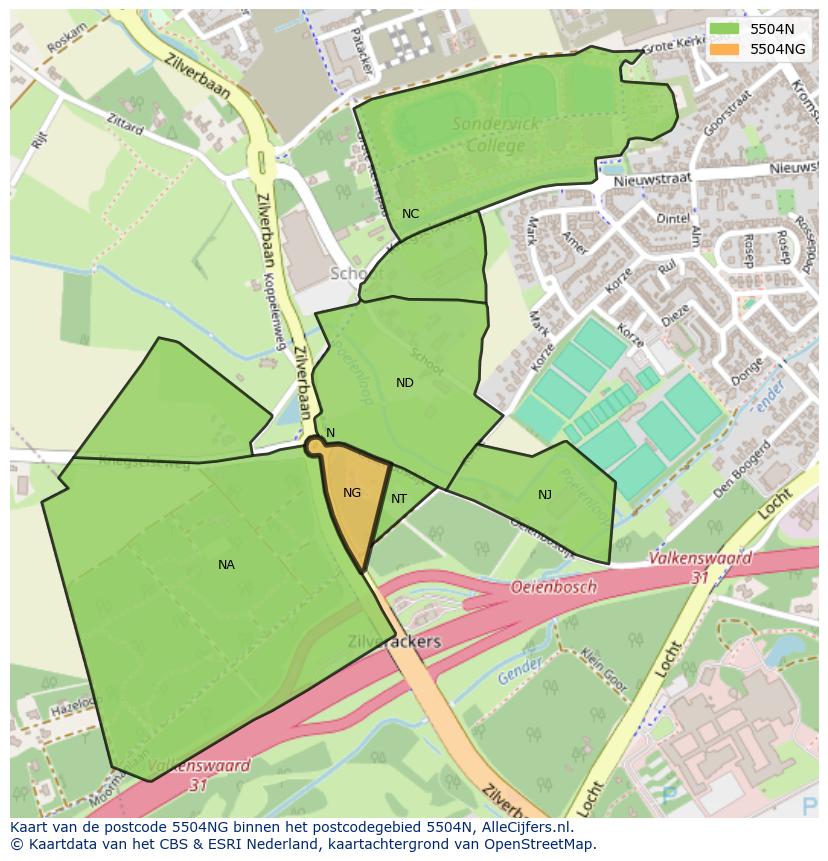 Afbeelding van het postcodegebied 5504 NG op de kaart.