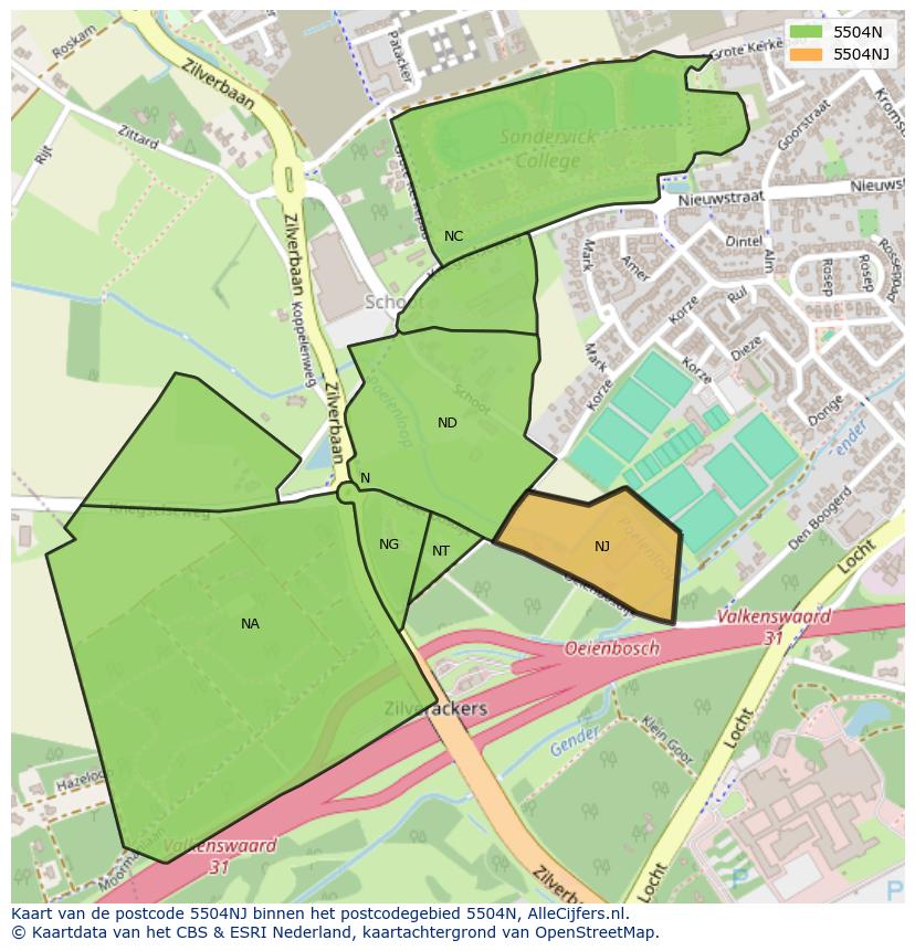 Afbeelding van het postcodegebied 5504 NJ op de kaart.