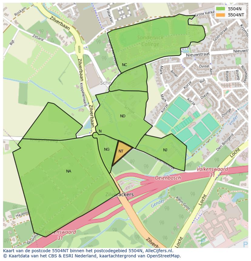 Afbeelding van het postcodegebied 5504 NT op de kaart.