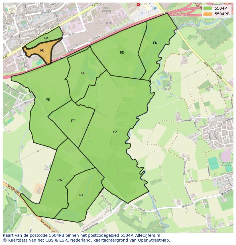 Afbeelding van het postcodegebied 5504 PB op de kaart.