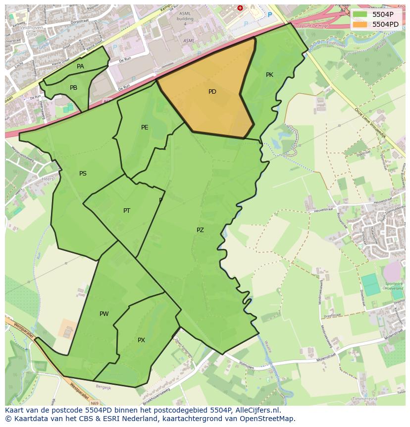 Afbeelding van het postcodegebied 5504 PD op de kaart.