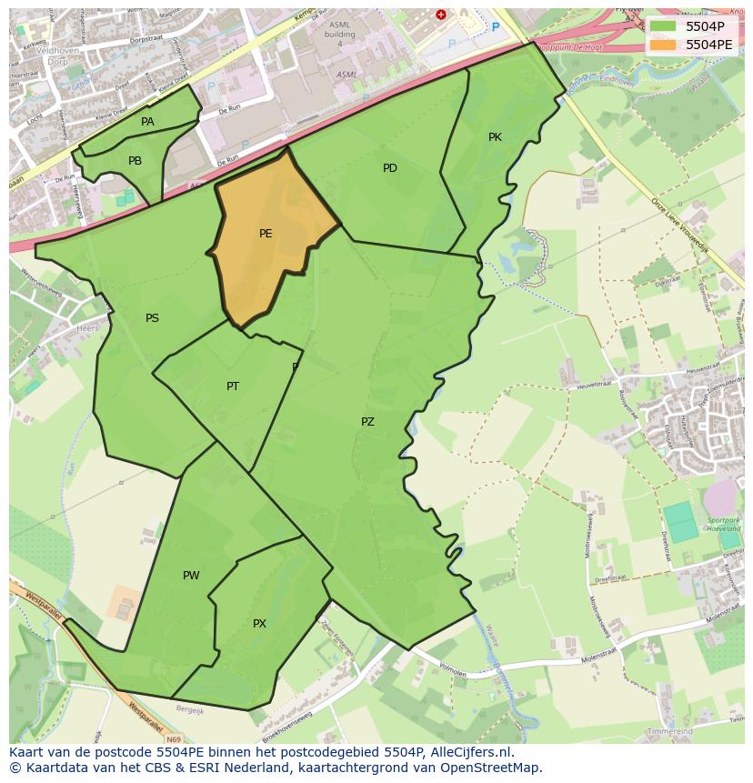 Afbeelding van het postcodegebied 5504 PE op de kaart.