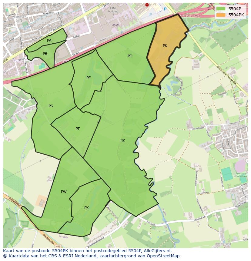 Afbeelding van het postcodegebied 5504 PK op de kaart.