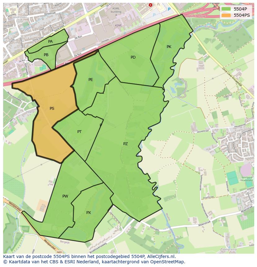 Afbeelding van het postcodegebied 5504 PS op de kaart.