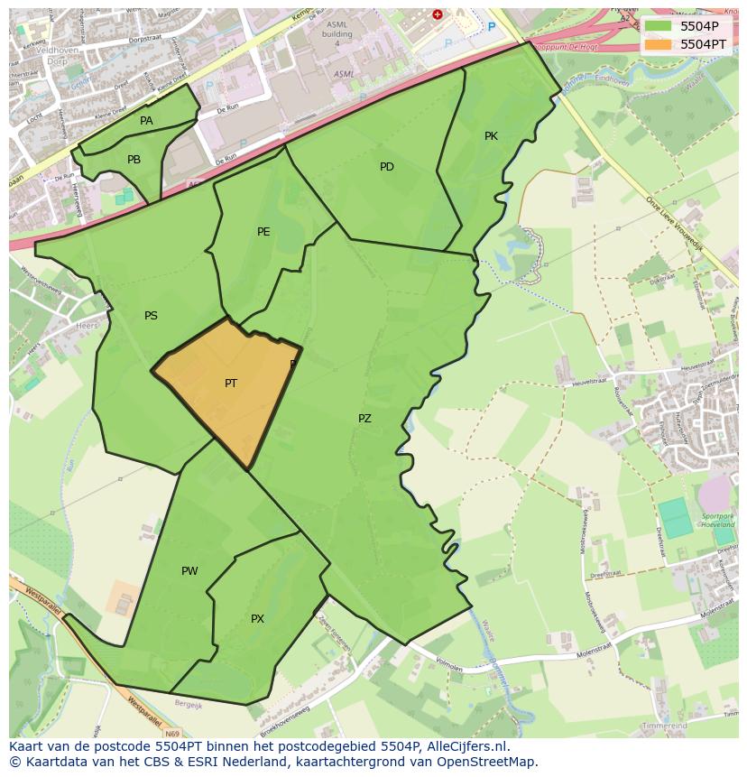 Afbeelding van het postcodegebied 5504 PT op de kaart.