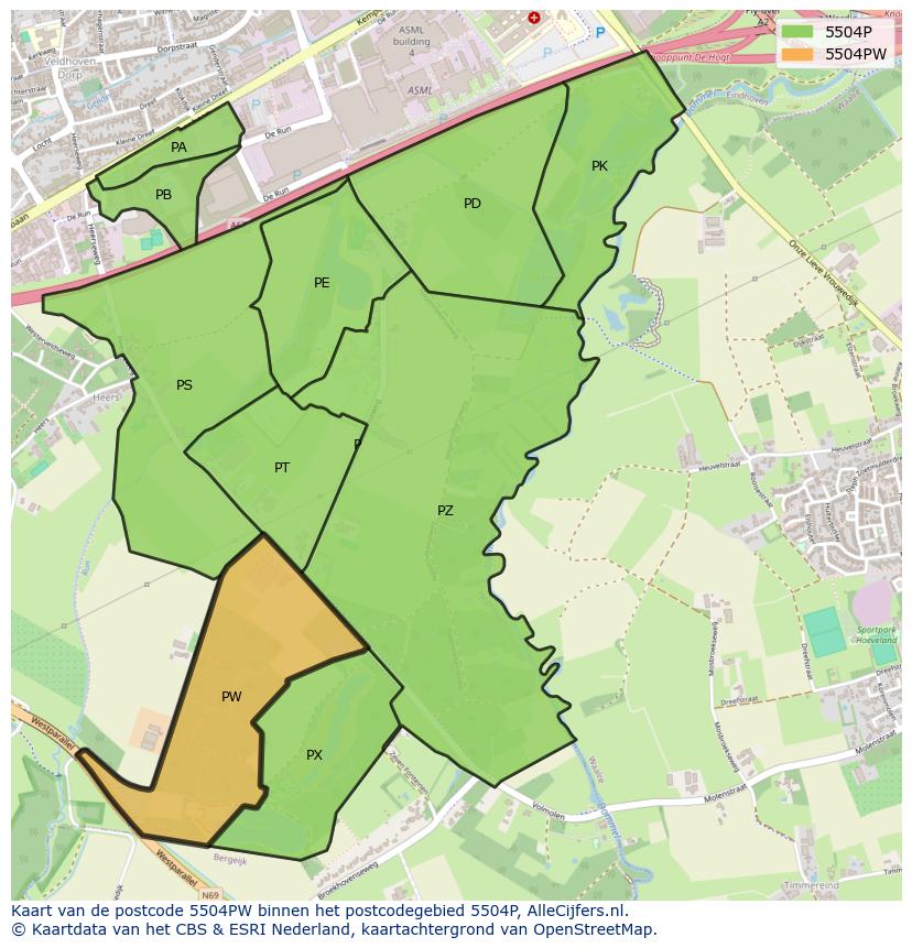 Afbeelding van het postcodegebied 5504 PW op de kaart.