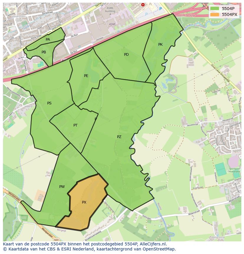 Afbeelding van het postcodegebied 5504 PX op de kaart.