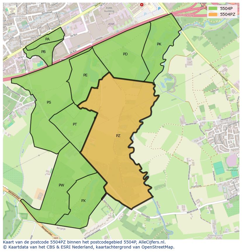 Afbeelding van het postcodegebied 5504 PZ op de kaart.