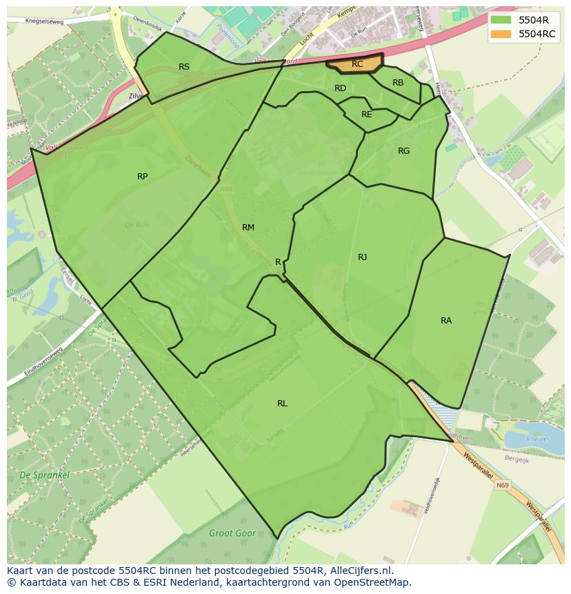Afbeelding van het postcodegebied 5504 RC op de kaart.