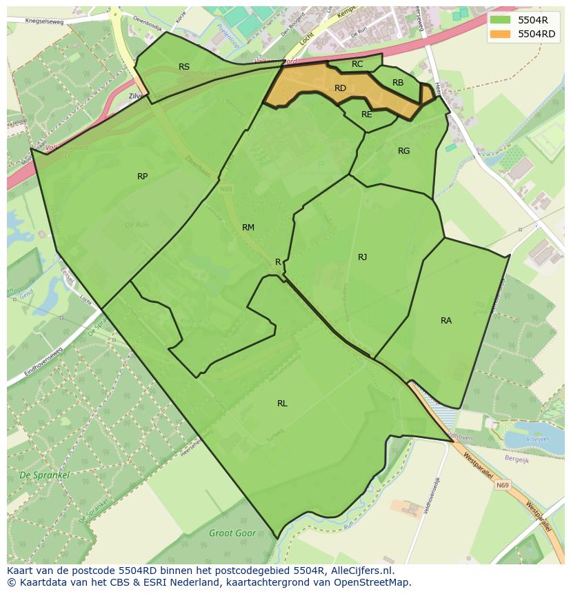 Afbeelding van het postcodegebied 5504 RD op de kaart.