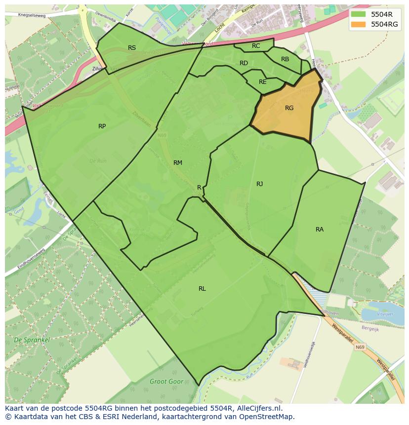 Afbeelding van het postcodegebied 5504 RG op de kaart.
