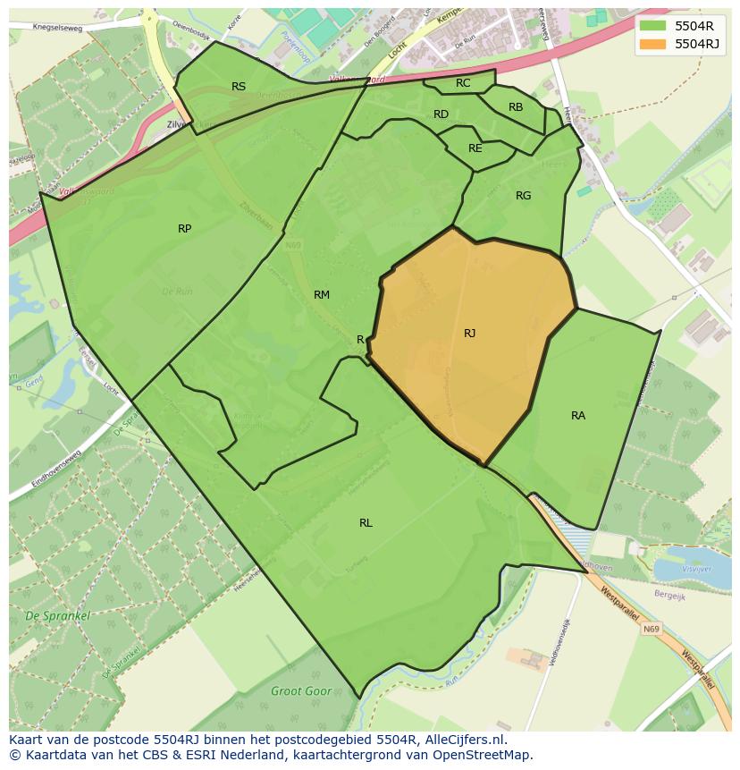 Afbeelding van het postcodegebied 5504 RJ op de kaart.