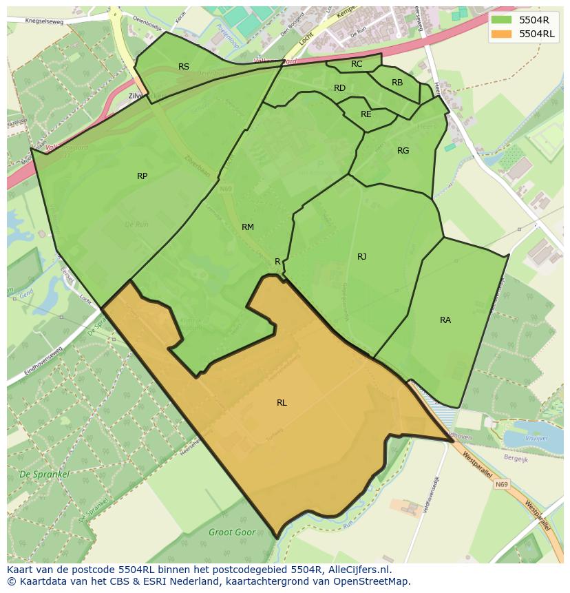 Afbeelding van het postcodegebied 5504 RL op de kaart.