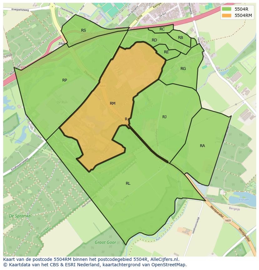 Afbeelding van het postcodegebied 5504 RM op de kaart.